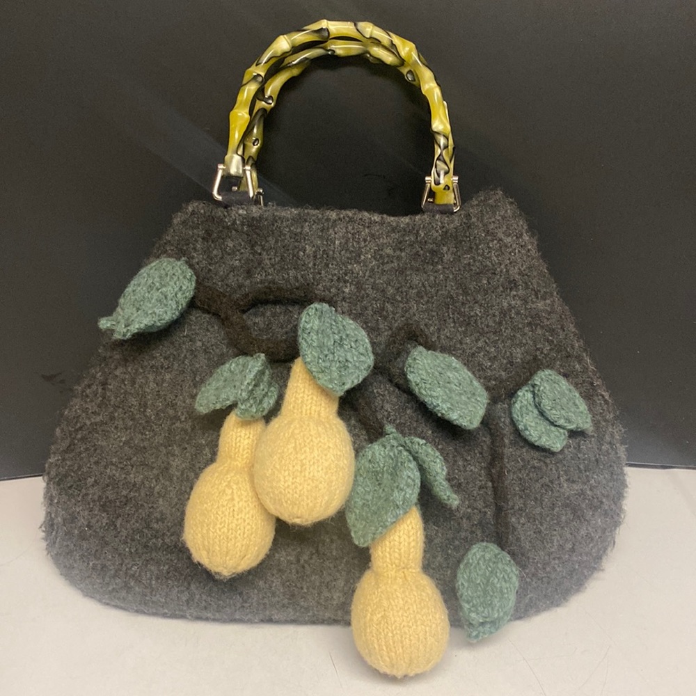 Felted Wool Handbag Pear Decorated Purse Bag